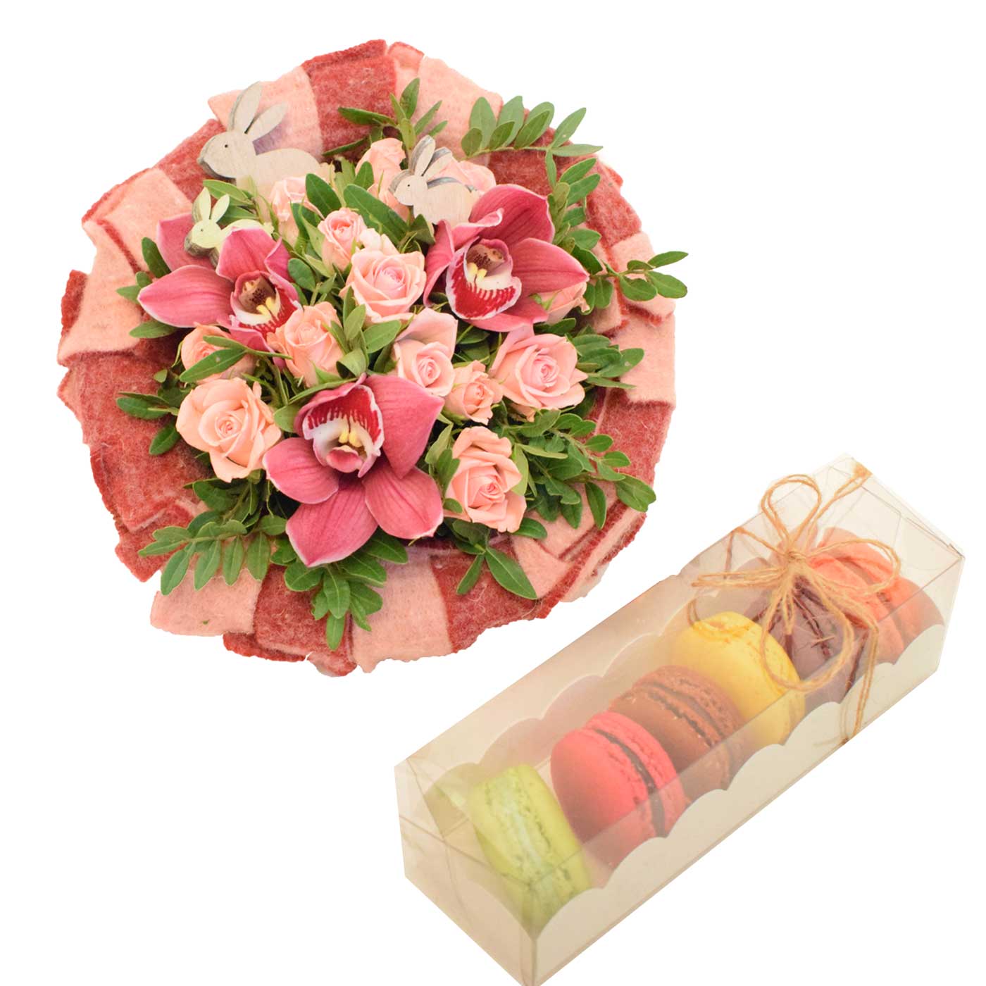 Aranjament floral in nuante de roz - lucrat manual