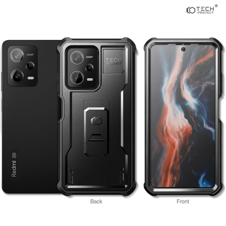 Husa Tech Protect Kevlar Pro 360 Compatibila Cu XIAOMI REDMI NOTE 12 PRO 5G / POCO X5 PRO 5G, Protectie Totala, Negru