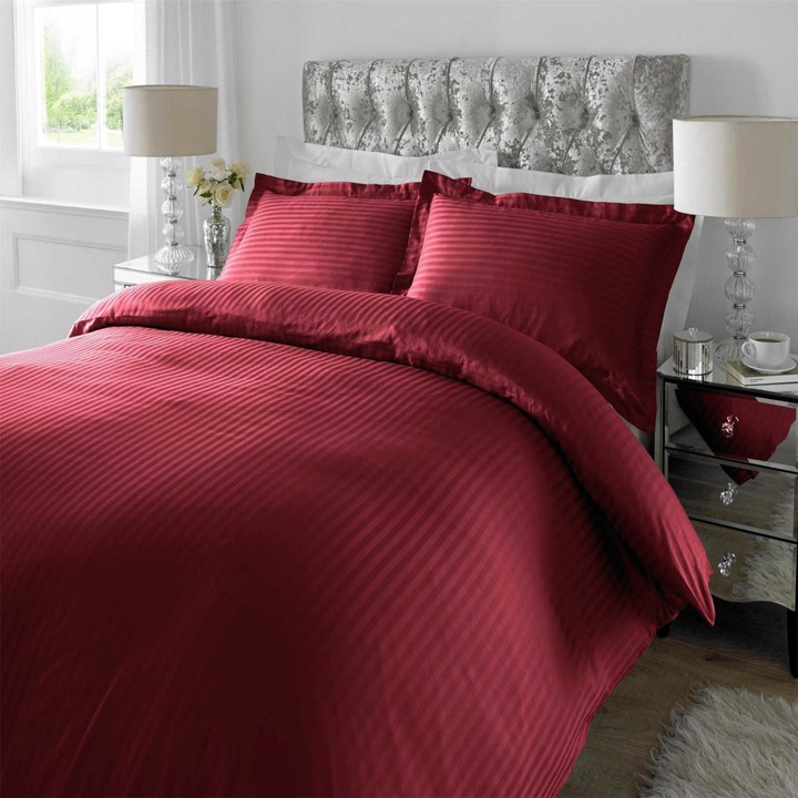 Ágynemű gumis lepedőhöz Damascus Polycotton csík 1 cm, matrachoz 90/100x200 cm, lepedő 140x210 cm, 3 db Piros, Pucioasa