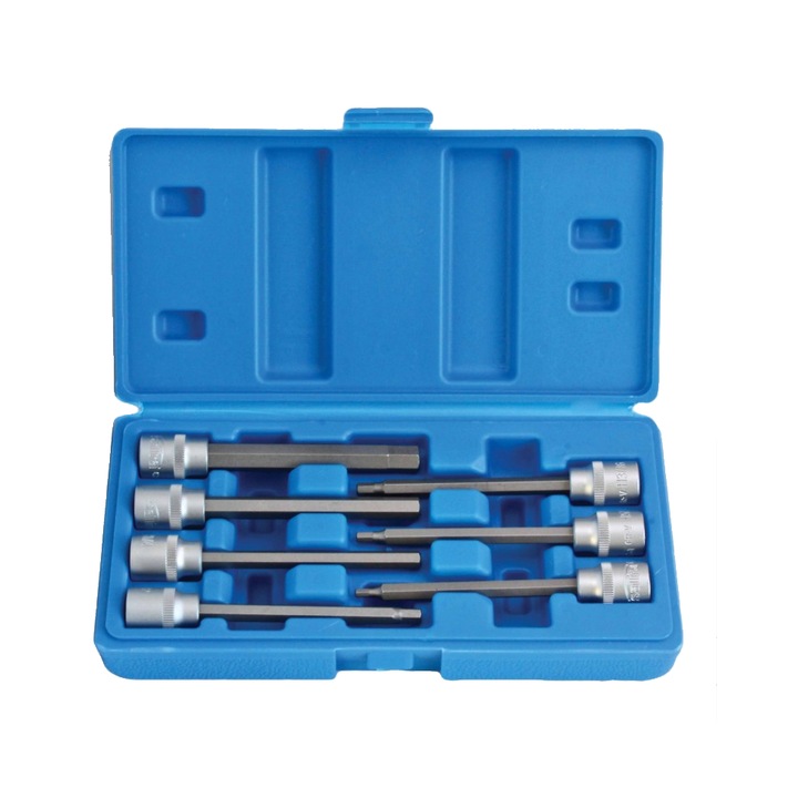 Trusa chei hexagonale biti, 3/8", lungi 83-110 mm, 7 piese, Satra