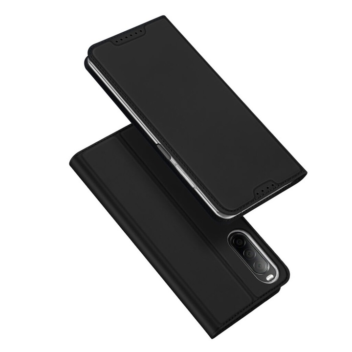 Защитен калъф за Sony Xperia 10 V, Ударобезопасен, Skin Pro, G1510, Екологична кожа, Черен
