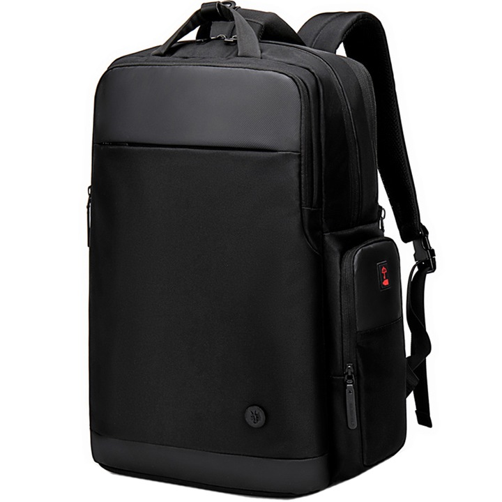 Rucsac laptop 15.6 inch, cu port USB, lacat TSA, sistem fixare pe valiza, buzunar izolat termic GOLDEN, WOLF, GB00397BK, Negru