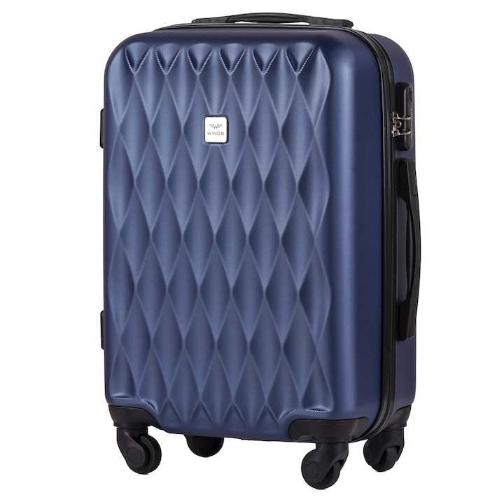 Куфар Wings TD 190, за ръчен багаж, ABS, С 4 колела, 55 см, Тъмно сини