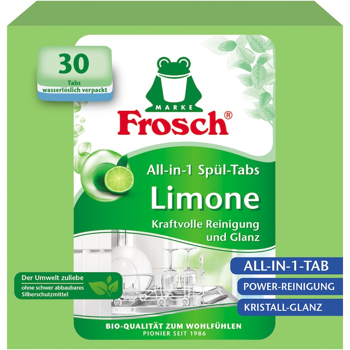 Препарат за съдомиялна Frosch Lemon All In One, Екологичен, 30 таблетки