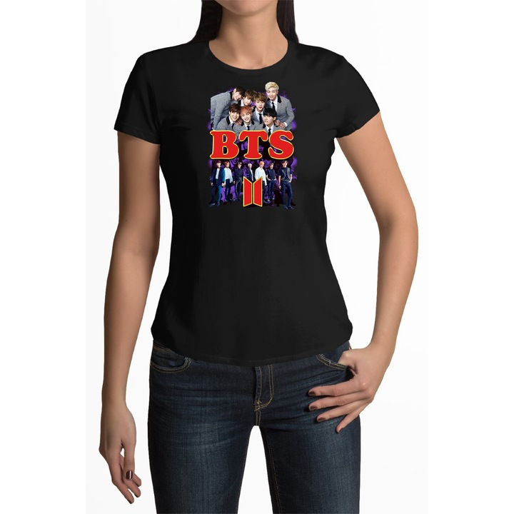 Tricou personalizat pentru femei cu imprimeu, K-Pop - BTS model 7, Bumbac, Negru, 2XL