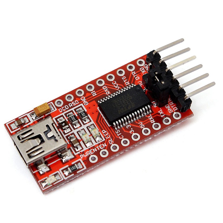 FT232RL mini USB soros átalakító modul, piros mini USB csatlakozóval