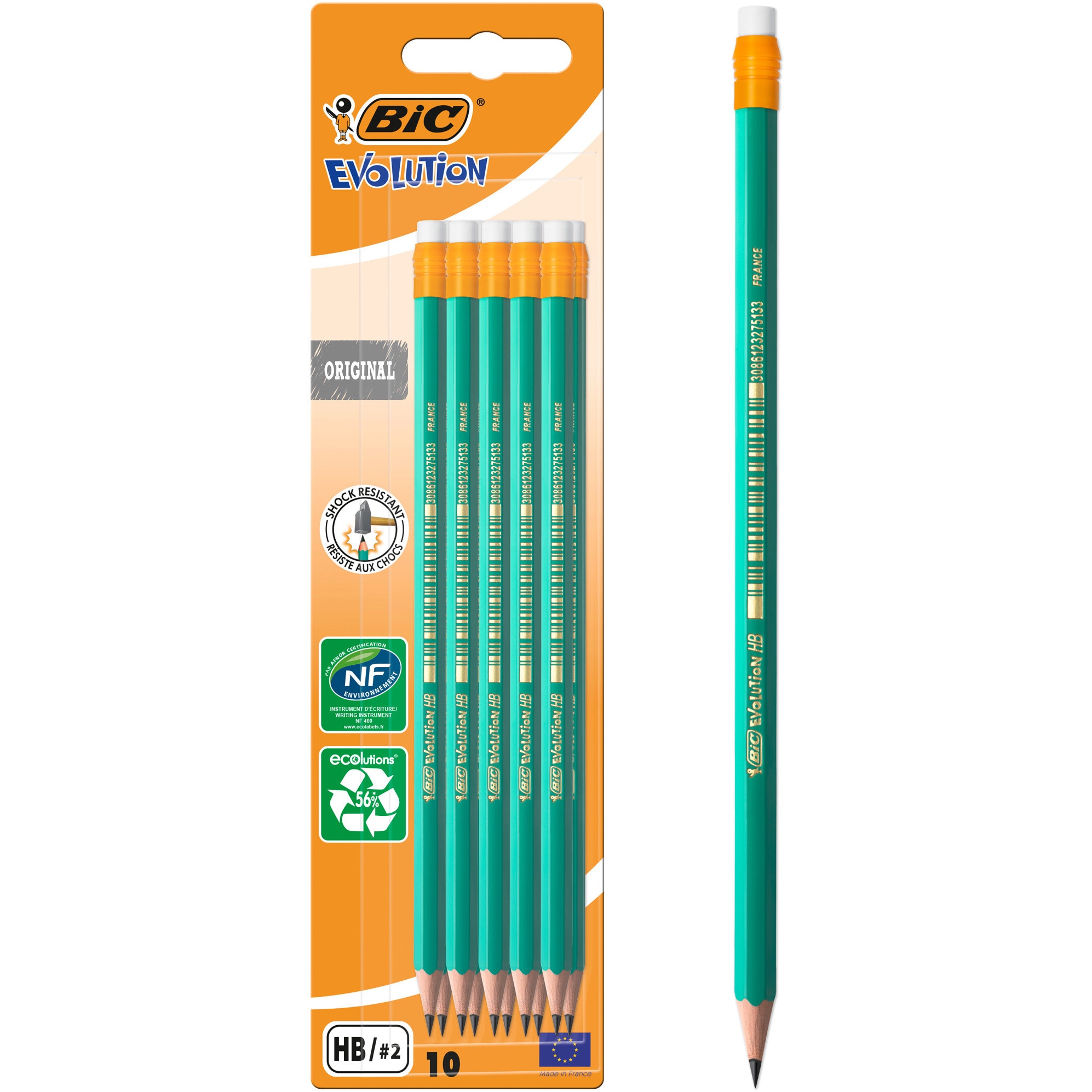 Creion grafit cu radiera BIC ECO Evolution 655, 10 bucati