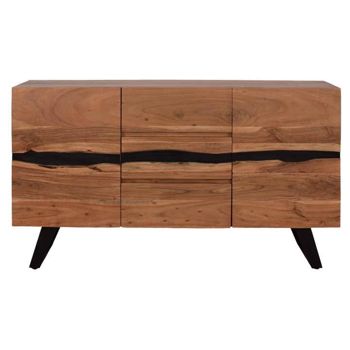 Alicia komód, tömör fa, natúr/fekete árnyalatú, 148x43,5x86 cm