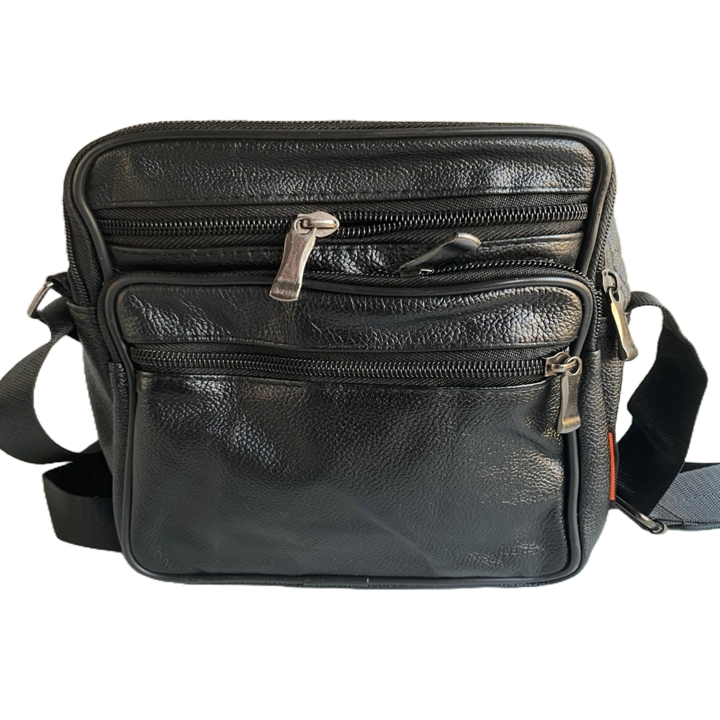 Válltáska, Öko bőr, Extra zsebek, Fekete, 16 x 19 x 9 cm