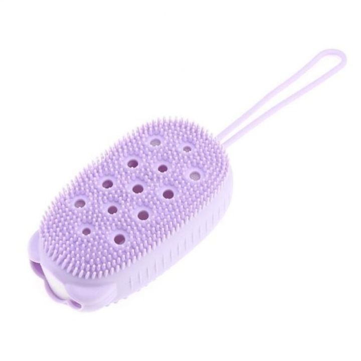 Burete de baie din silicon, scrubber corporal, exfoliat, mov