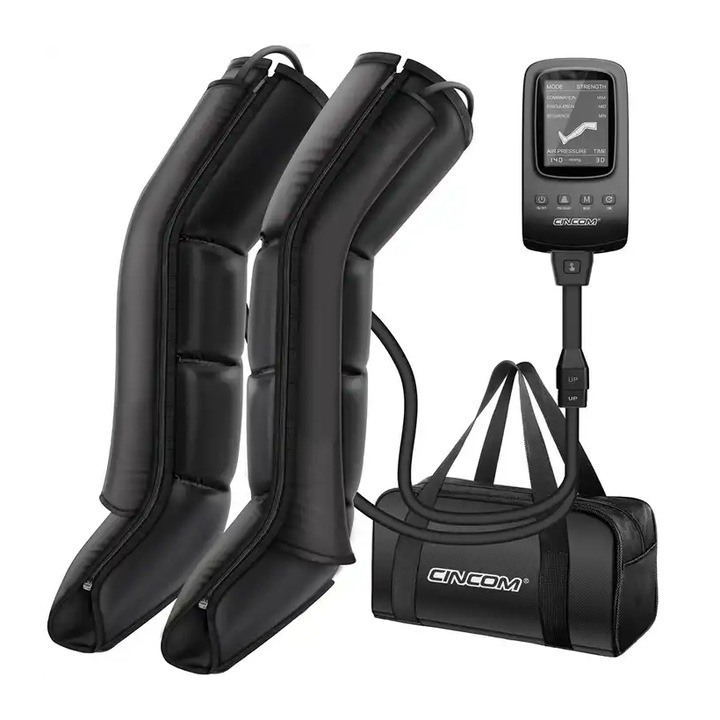 Aparat de masaj CINCOM cu aer pentru picioare pentru ameliorarea durerilor musculare, cu 3 moduri de masaj si 3 intensitati reglabile, imbunatateste circulatia sangelui, amelioriaza oboseala