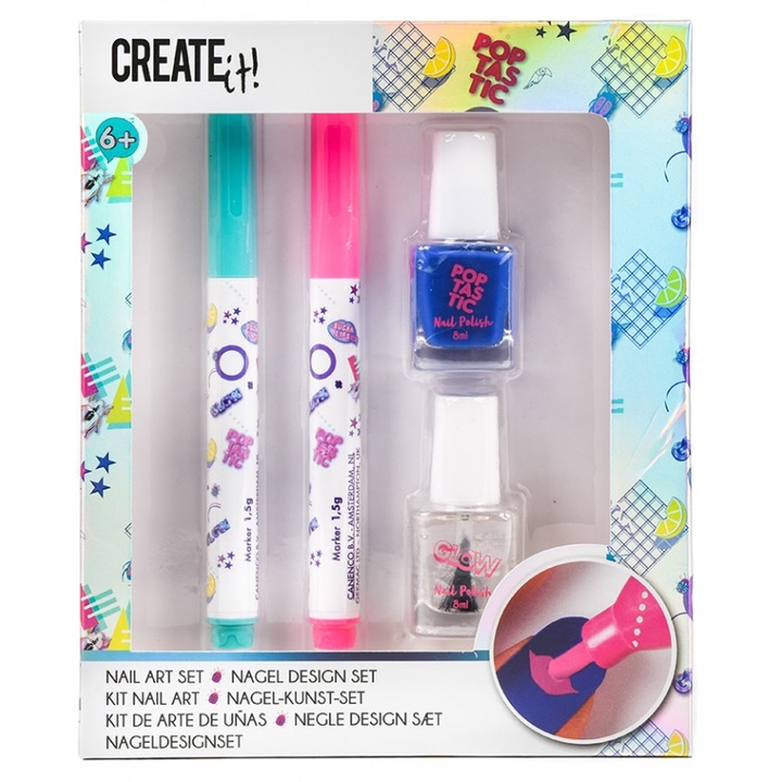 Комплект от 2 лака за нокти и 2 маркера за момичета Create It! Син