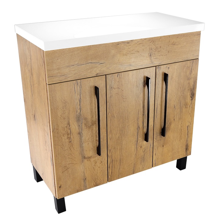 Dulap De Baie, paplinskimoebel, Material Placaj Laminat De Inalta Calitate, Blat Lacuit Alb, Rezistent La Umiditate, Utilizare Pentru Baie, Picioare Reglabile Pana La 10,5 Cm, 84 Cm X 80 Cm X 40 Cm, Multicolor