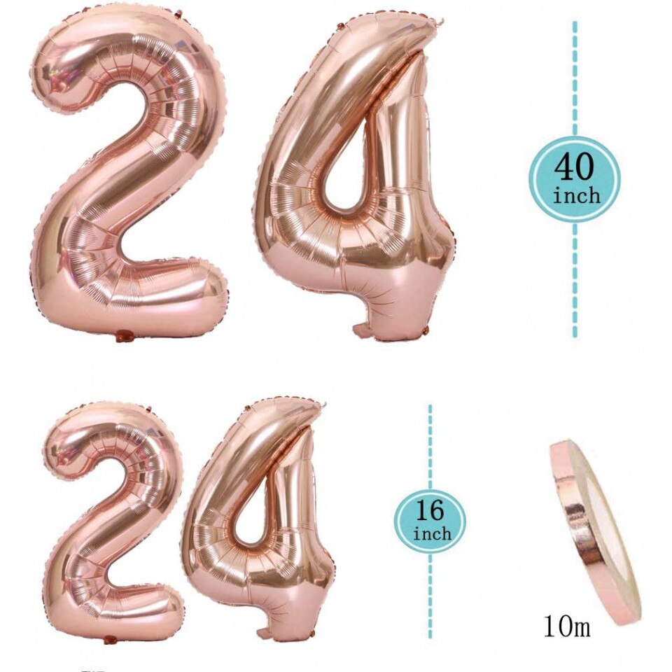 Feelairy Balloons Number 24 Rose Gold Foil Balloon Number 24