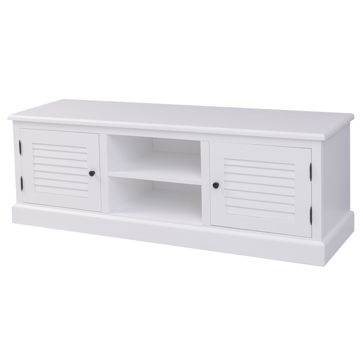 Comoda tv, colectia shutter, culoare alb, vopsit, 100% lemn masiv