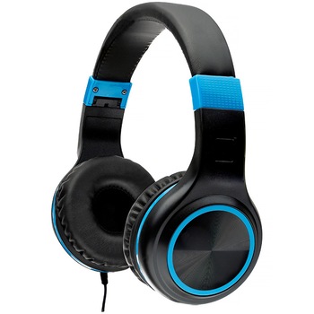 Casti cu fir, Spacer , utilizare multimedia, microfon pe fir , pliabile, banda ajustabila, conectare prin Jack 3.5 mm x 2, negru cu albastru