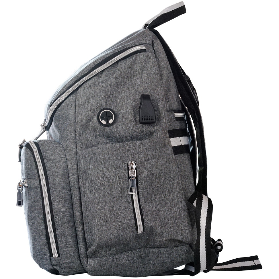 Rucsac Pumpkin, Spacer, 1 compartiment, buzunar frontal x 2, buzunar lateral x 2, buzunar dorsal cu fermoar, buzunar termoizolant detasabil, USB 2.0 (M)(pt. acces la Power Bank), fanta acces Casti, nylon, gri