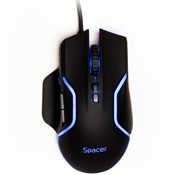 Mouse Alien Race, Spacer,gaming, cu fir, USB, optic, rezolutie ajustabila 12.000 dpi, butoane/scroll 8/1, iluminare RGB, negru