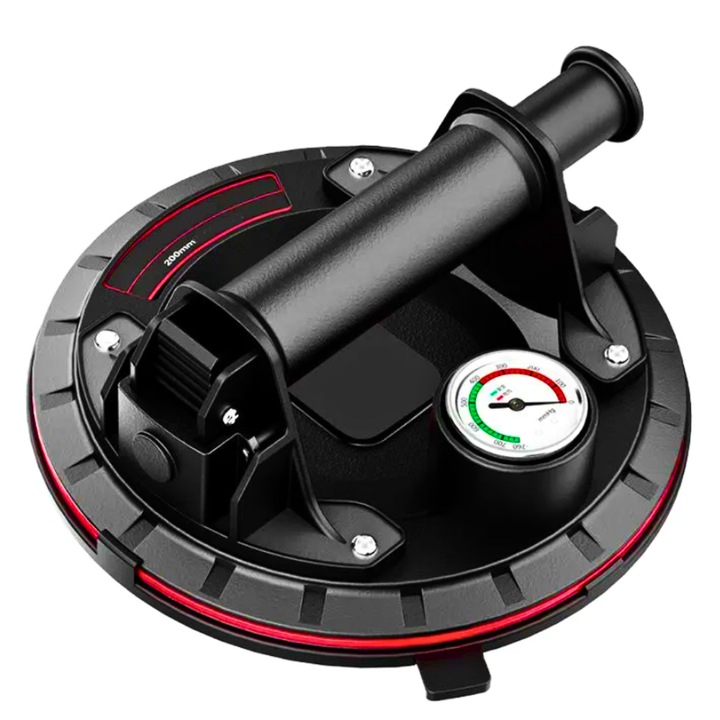 Ventuza industriala cu manometru, diametru de 200 mm, dublu strat, pentru transportul de geamuri, marmura si alte obiecte, sarcina maxima 200kg
