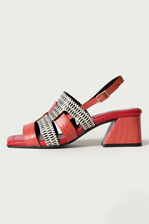 ALURA, Sandale din piele cu toc masiv Thalia, Rosu/Alb/Negru
