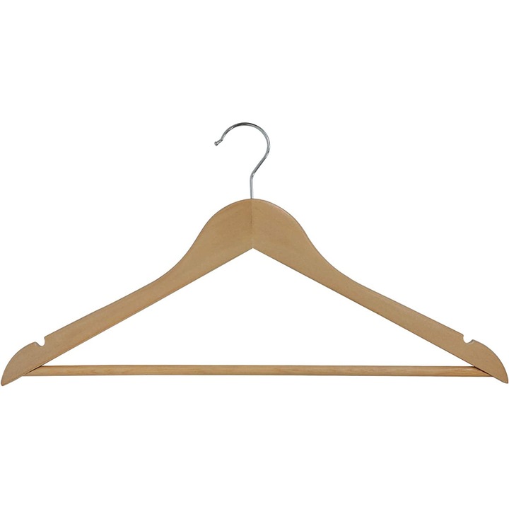 Set umerase din lemn masiv, carlig metalic rotativ, bara pentru pantaloni si design modern, 50 bucati