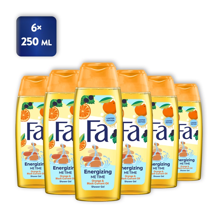 Fa Energizing Me Time tusfürdő narancs és fekete ribizli olaj illattal, 6x250 ml