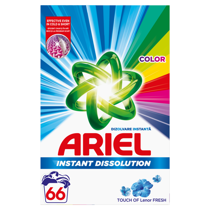 Detergent de rufe pudra Ariel Touch of Lenor Fresh Color, 4.95kg, 66 spalari