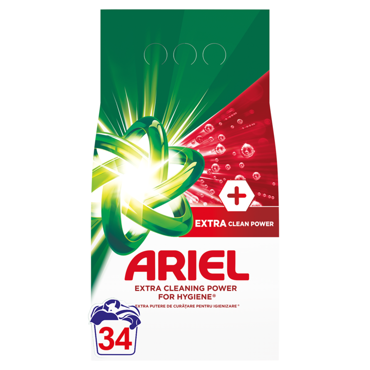 Detergent de rufe pudra Ariel +Extra Clean Power, 2.55kg, 34 spalari