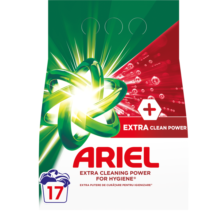 Detergent de rufe pudra Ariel +Extra Clean Power, 1.275kg, 17 spalari