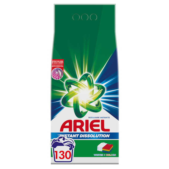 Detergent de rufe pudra Ariel Whites+Colors, 9.75kg, 130 spalari
