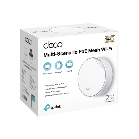 Sistem Mesh Wi-Fi TP-Link Deco X50-PoE(2-pack), Dual-Band, Wi-Fi 6