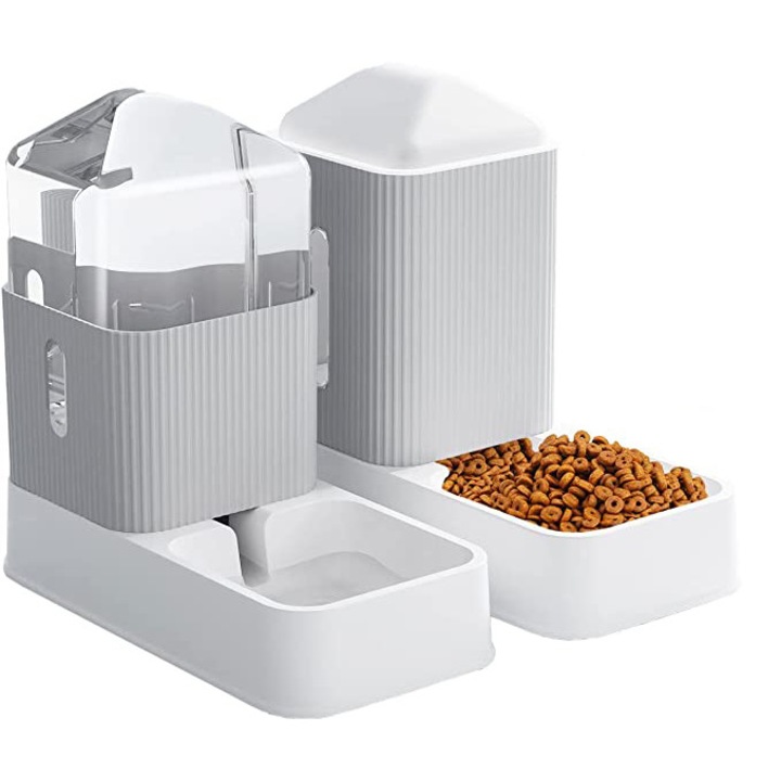 Комплект автоматичен диспенсър за вода и храна BYONDSELF, 3.8L, за котки/кучета, Сив
