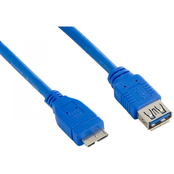 Cablu USB 3.0 microUSB, AF-Micro BM, 4World, 3m, albastru, cablu USB 3.0 mama