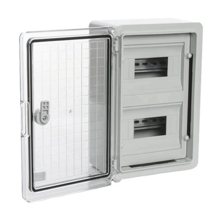 IP65 moduláris ABS doboz szürke, átlátszó ajtó, 2 x 9 modul, 250x350x150 mm PP3112