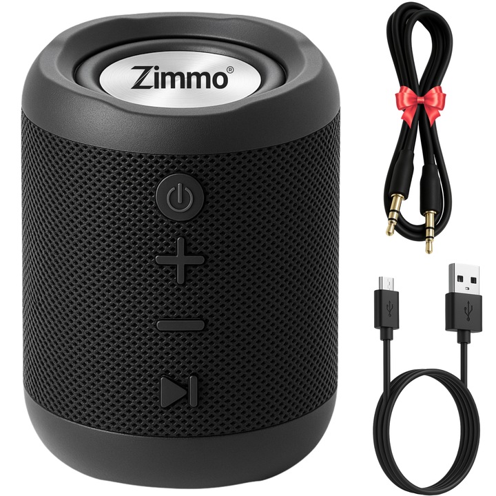 Boxa portabila bluetooth Zimmo® Boombox, Wireless, Radio FM, Bass, TWS, Sunet 360°, Waterproof, IPX6, Rezistenta la apa & praf, Port USB/ AUX/ Card de memorie, HandsFree, Autonomie 10 ore, Powerbank, Negru