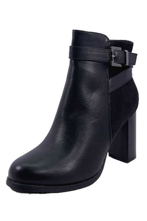 Cizme de dama JUP 16718838, Cu fermoar, Cu bareta, Toc, 8 cm, Piele ecologica, Negru