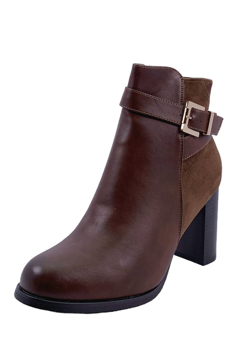 Cizme de dama JUP 16718838, Cu fermoar, Cu bareta, Toc, 8 cm, Piele ecologica, Maro