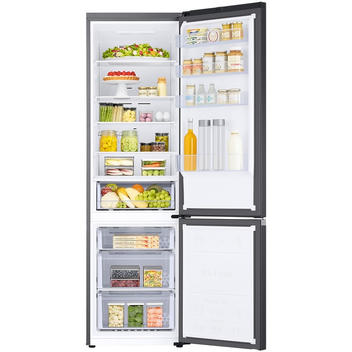 Combina frigorifica Samsung RB38C600CB1/EF, 390 l, Clasa C, Total No Frost, All Around Cooling, Compresor Digital Inverter, WiFi, AI Energy, Smart Control, H 203 cm, Dark Inox