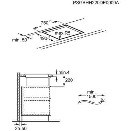 Plita incorporabila Electrolux KCC83443, Inductie, 4 zone de gatit, ComboHob FlexiBridge, Booster, Hota integrata, Putere de absorbtie 630 mc/h, Motor inverter, 78 cm, Negru