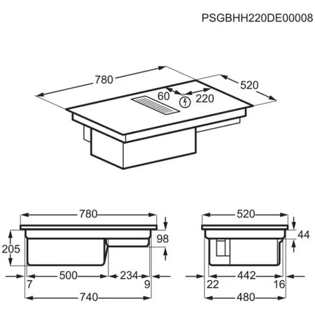 Plita incorporabila Electrolux KCC83443, Inductie, 4 zone de gatit, ComboHob FlexiBridge, Booster, Hota integrata, Putere de absorbtie 630 mc/h, Motor inverter, 78 cm, Negru