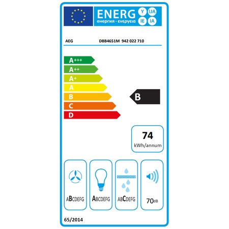 Hota incorporabila decorativa AEG DBB4651M, Putere de absorbtie 600 mc/h, Filtre aluminiu lavabile, Clasa B, Iluminare LED, 60 cm, Inox