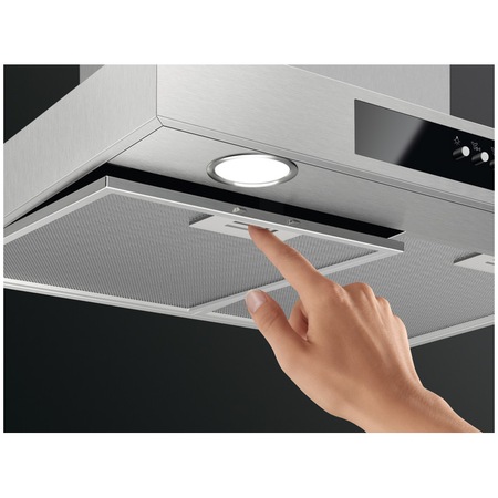 Hota incorporabila decorativa AEG DBB4651M, Putere de absorbtie 600 mc/h, Filtre aluminiu lavabile, Clasa B, Iluminare LED, 60 cm, Inox
