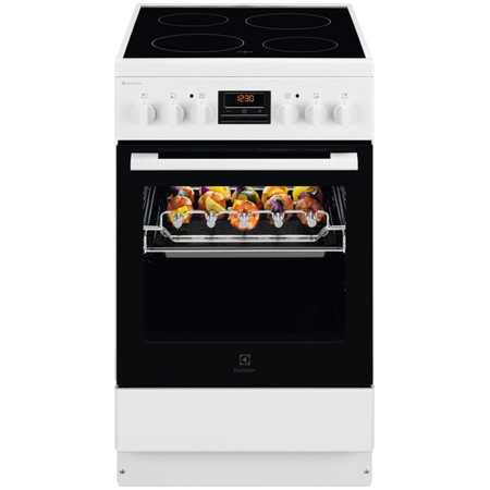 Aragaz Electrolux LKR540202W, Electric, Plita vitroceramica, 4 zone de gatit, Cuptor electric multifunctional, Clasa A, 50 cm, Alb