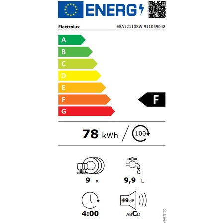 Masina de spalat vase Electrolux ESA12110SW, 9 seturi, 5 programe, Motor inverter, Display LED, AirDry, Clasa F, Alb