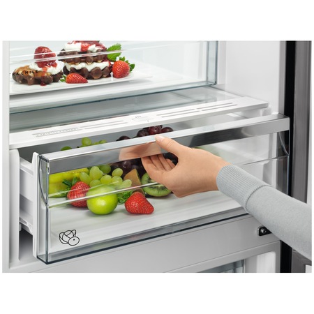 Combina frigorifica AEG RCB736E7MX, 366 l, No Frost, Afisaj LCD, CustomFlex, Multi Flow, Iluminare LED, Clasa E, H 201 cm, Inox antiamprenta