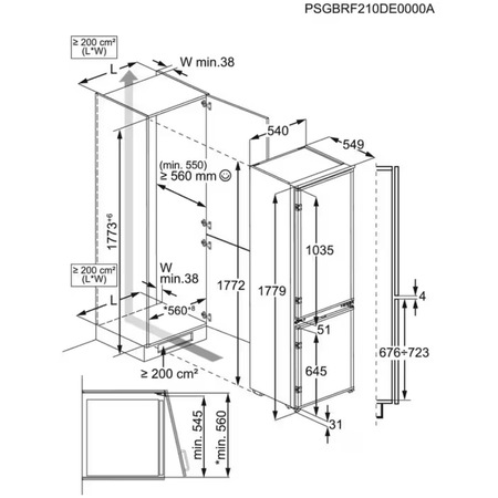Combina frigorifica incorporabila AEG OSC5D181ES, 269 l, Control electronic, Ventilator Interior, Usi reversibile slide, Clasa E, H 178 cm