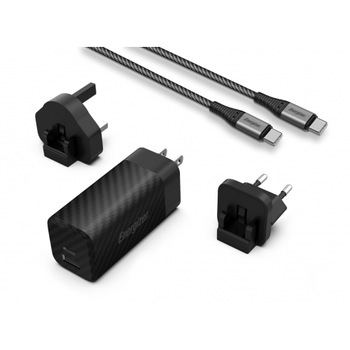 Incarcator retea PowerDelivery Energizer Universal, 90W, 1 USB A + 1 USB C, Cablu Type C to Type C inclus, Negru (US, UK, EU)