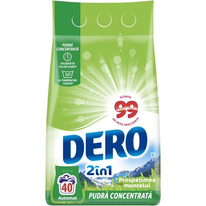 Detergent de rufe pudra Dero 2in1 Prospetimea Muntelui, 3kg, 40 spalari