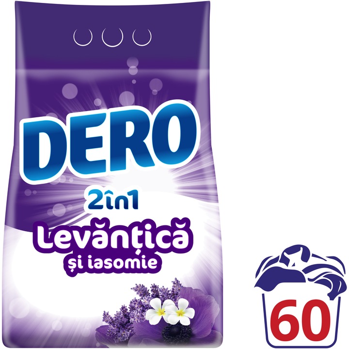 Detergent de rufe pudra Dero 2in1 Levantica si iasomie, 4.5 kg, 60 spalari