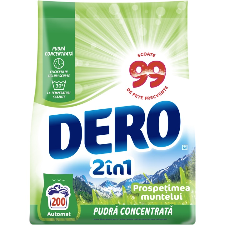 Detergent de rufe pudra Dero 2in1 Prospetimea Muntelui, 15 kg, 200 spalari